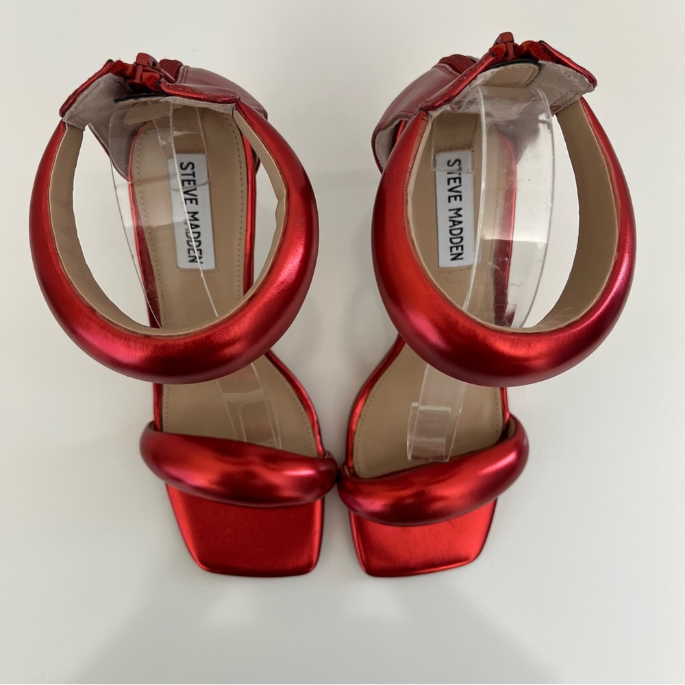 STEVE MADDEN Partay Ankle-Strap Stiletto Sandals in Red NEW - Picture 5 of 13